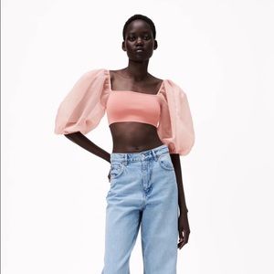 Bloggers Favorite Zara Combination Organza Knit Top Pink Medium